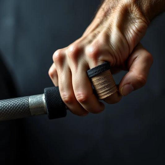 Hands gripping a bar with textured non-slip grip wraps for improved traction during workouts